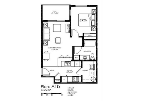 A black and white image of a floor plan labeled Plan A1b.